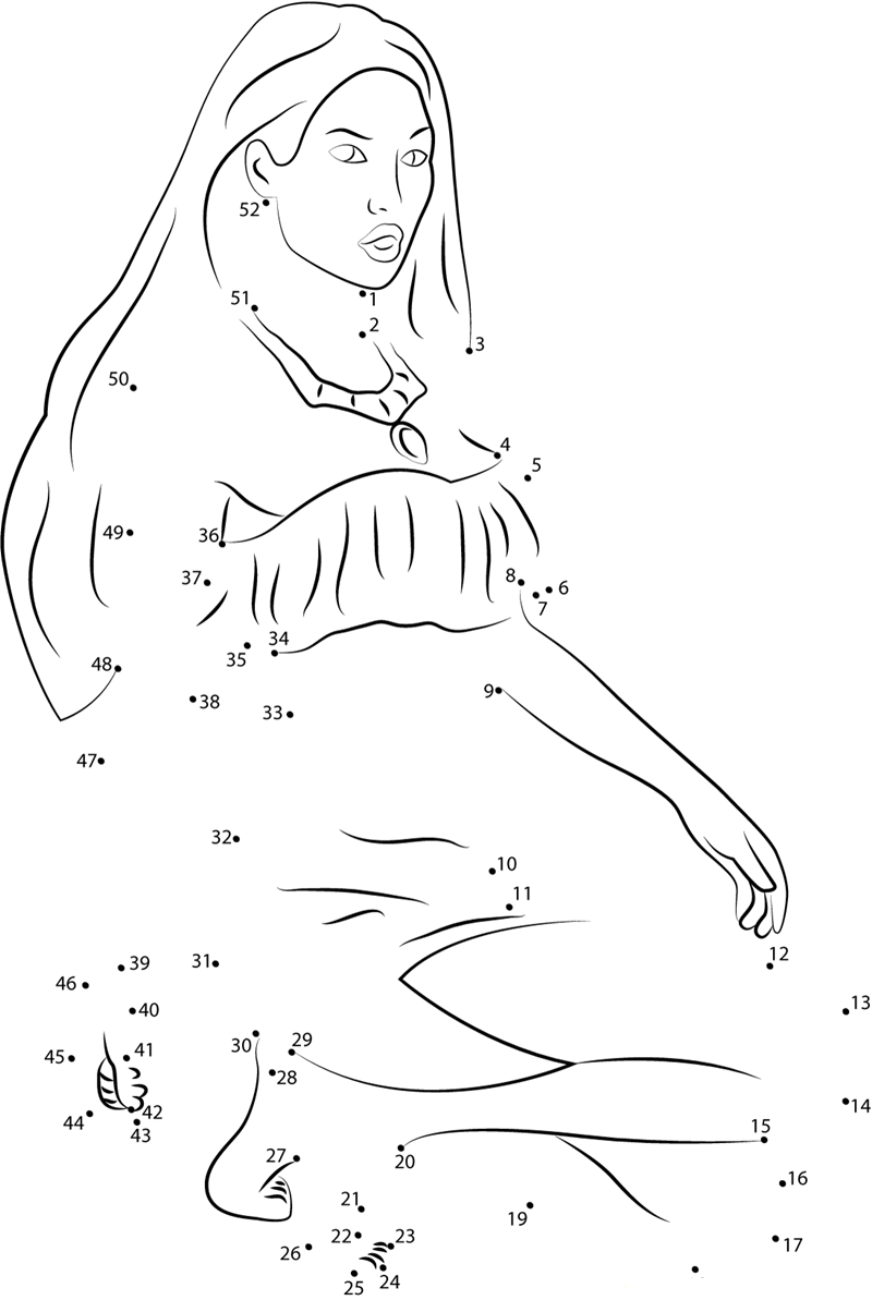 Pocahontas Relaxing dot to dot worksheets