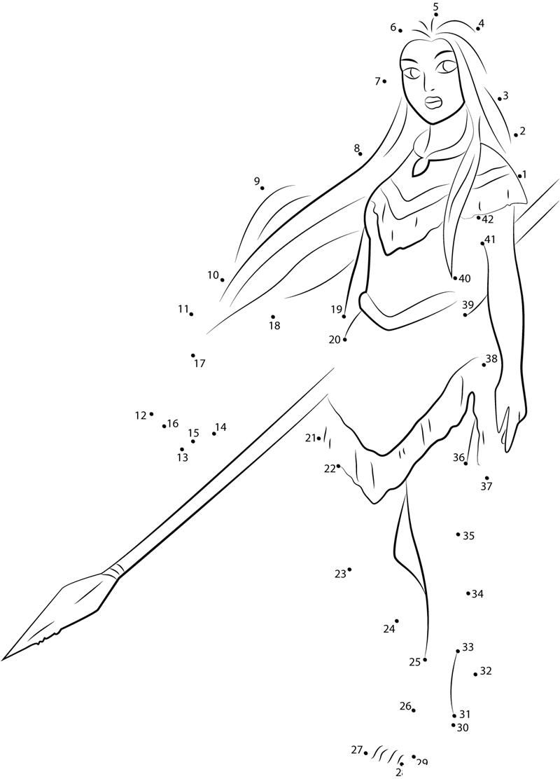 Pocahontas With Spear dot to dot worksheets