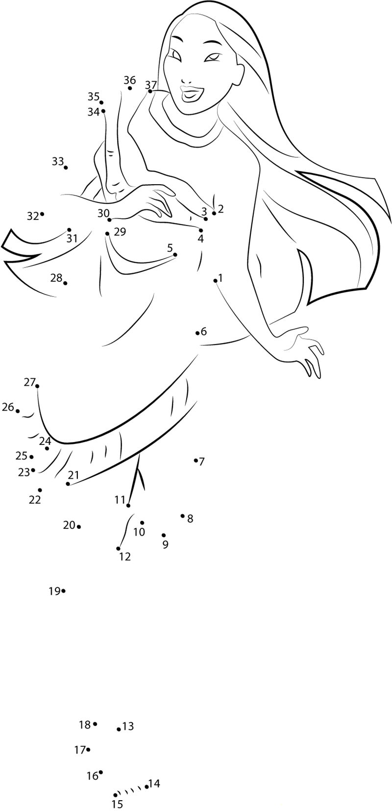 Princess Pocahontas dot to dot worksheets