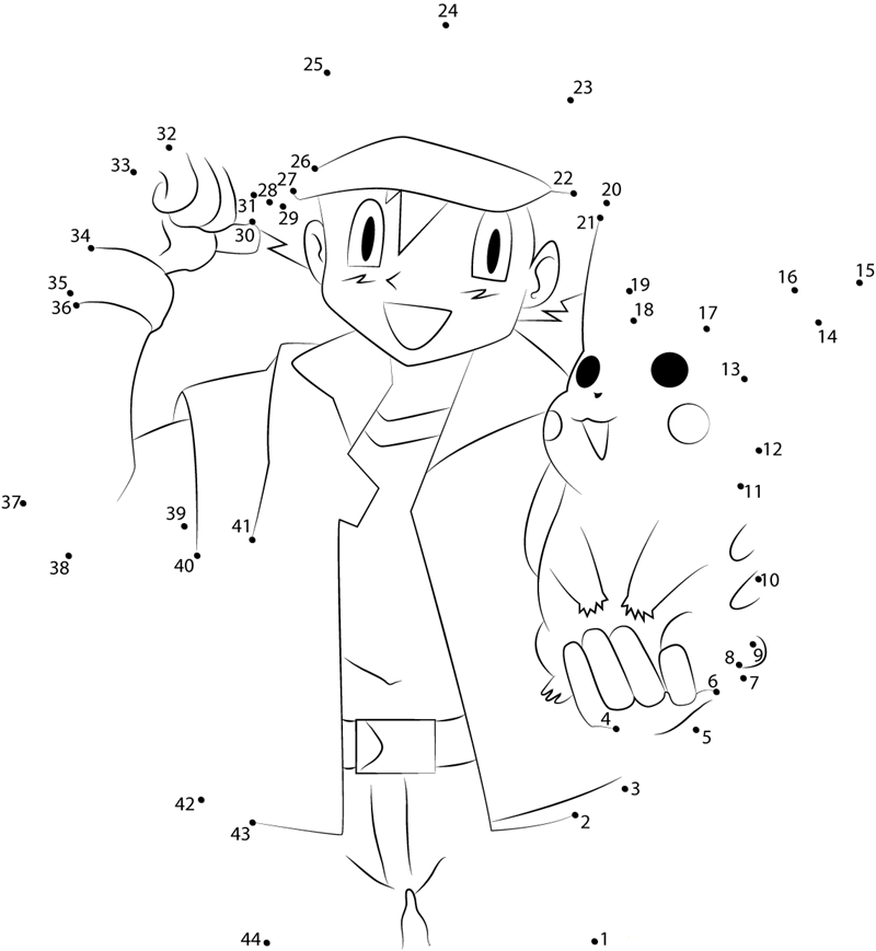 Ash Ketchum printable dot to dot worksheet