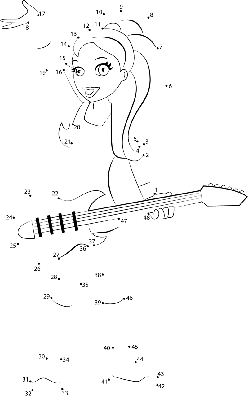 Polly Pocket With Guitar printable dot to dot worksheet