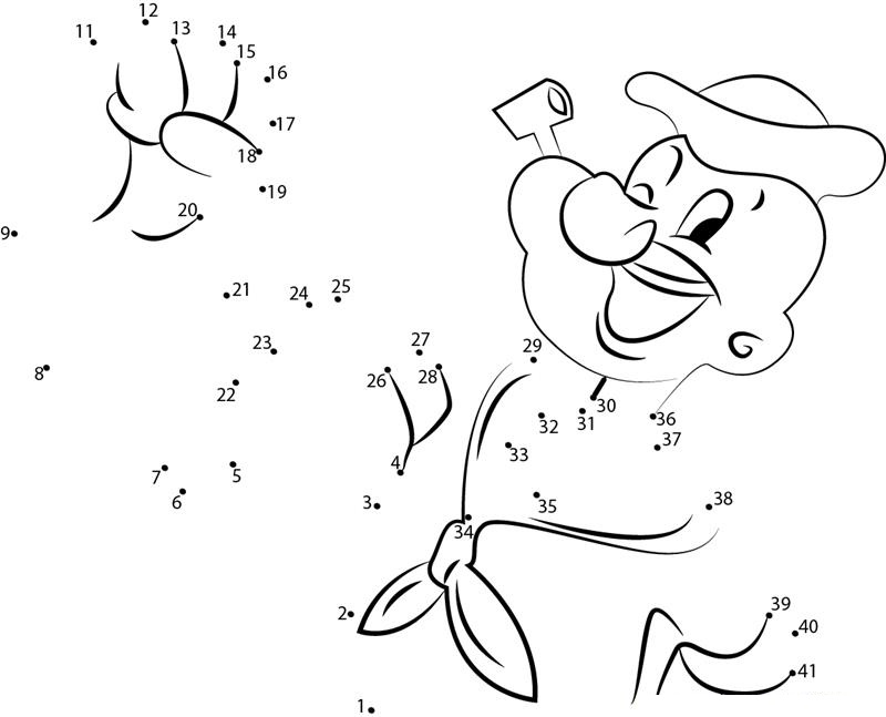 Naughty Popeye printable dot to dot worksheet