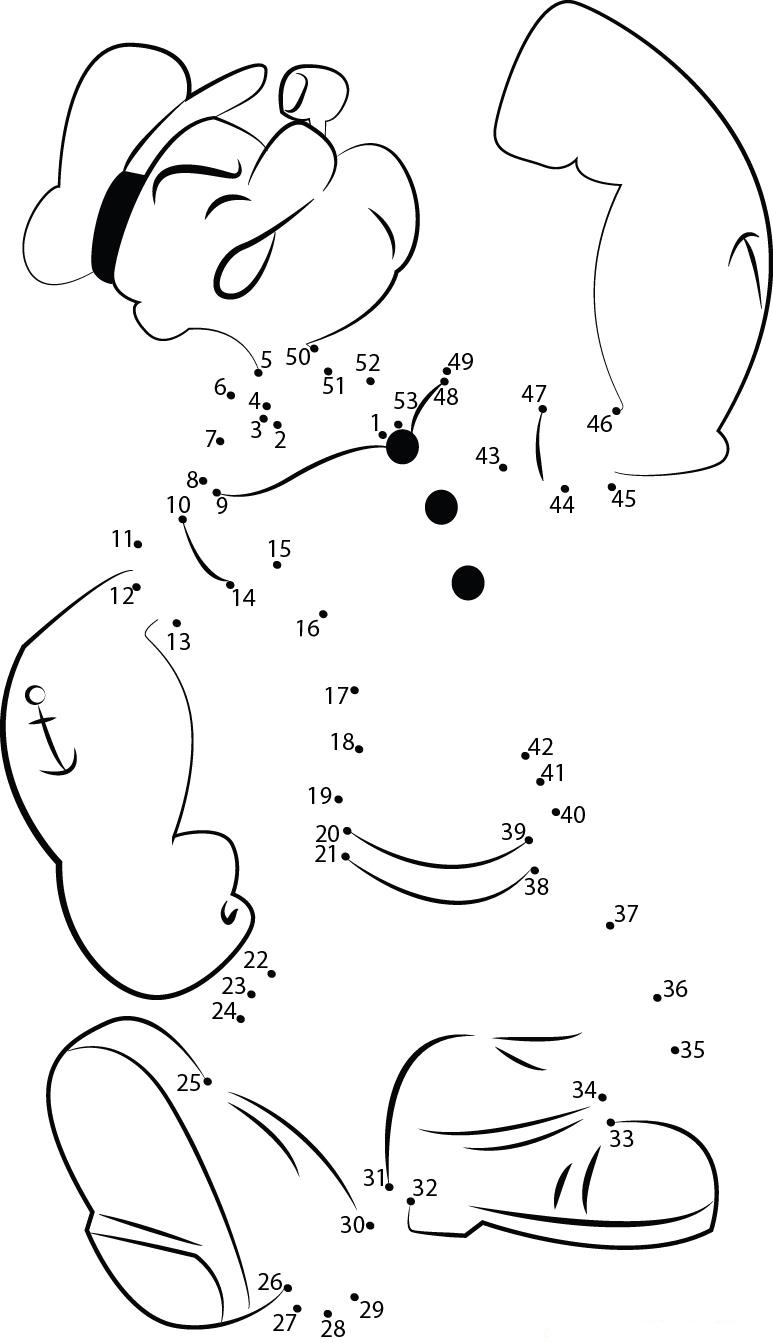 Popeye Energy printable dot to dot worksheet