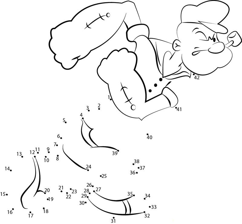 Popeye The Sailor Man dot to dot worksheets