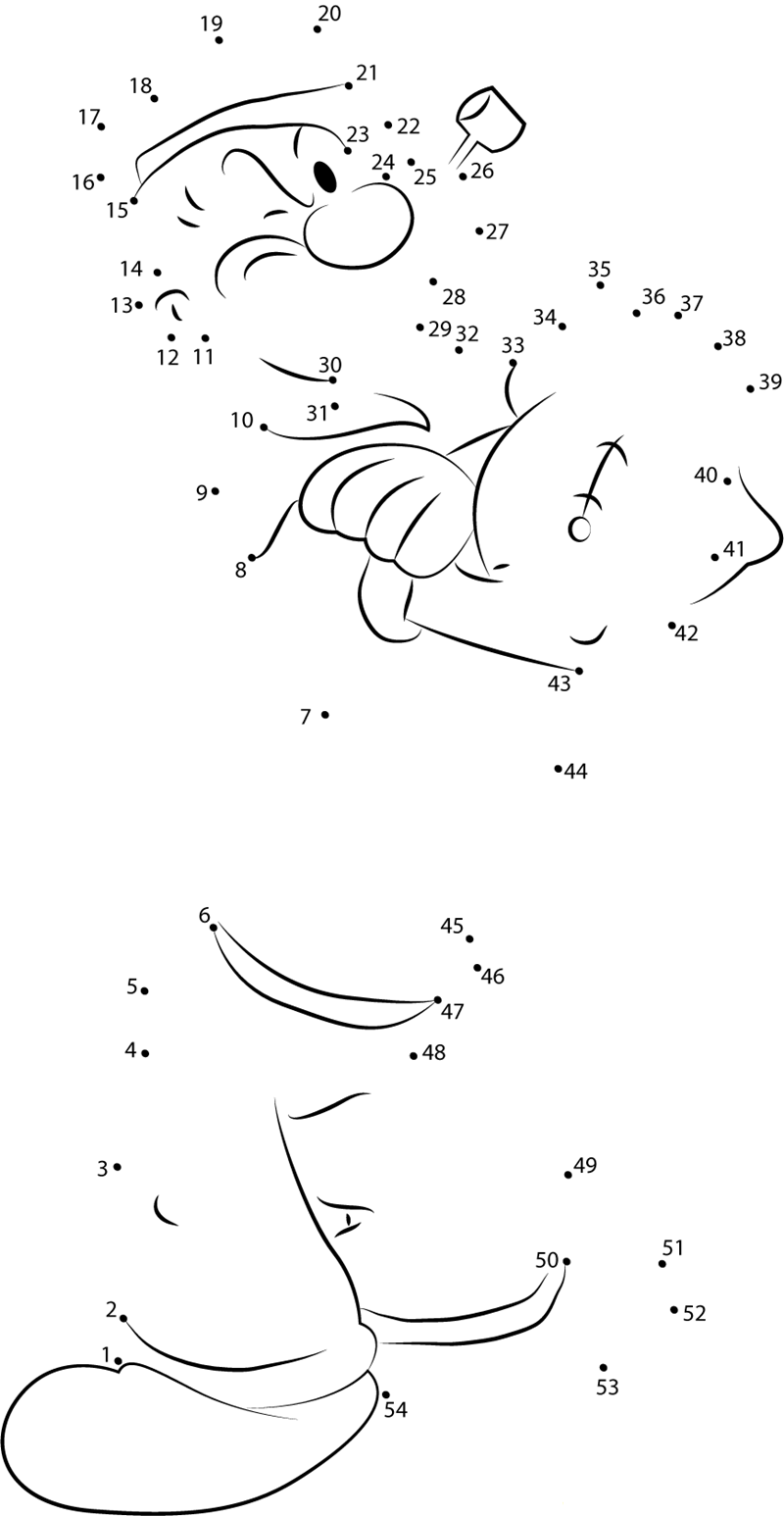 Popeye With Smoke Pipe printable dot to dot worksheet