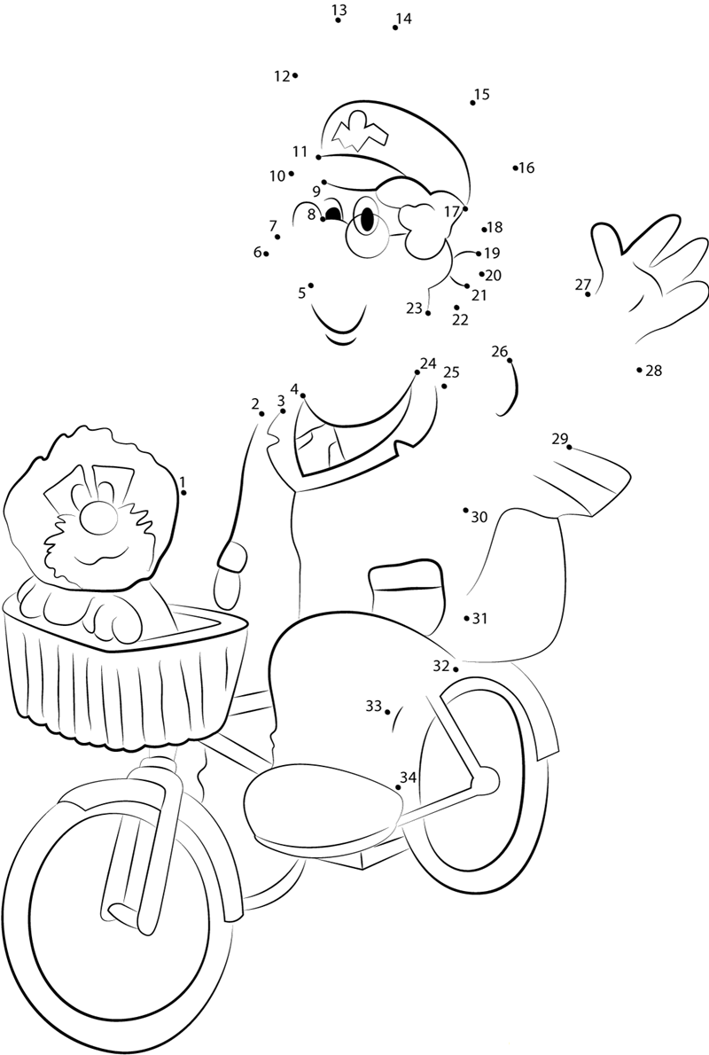 Postman Pat Going printable dot to dot worksheet