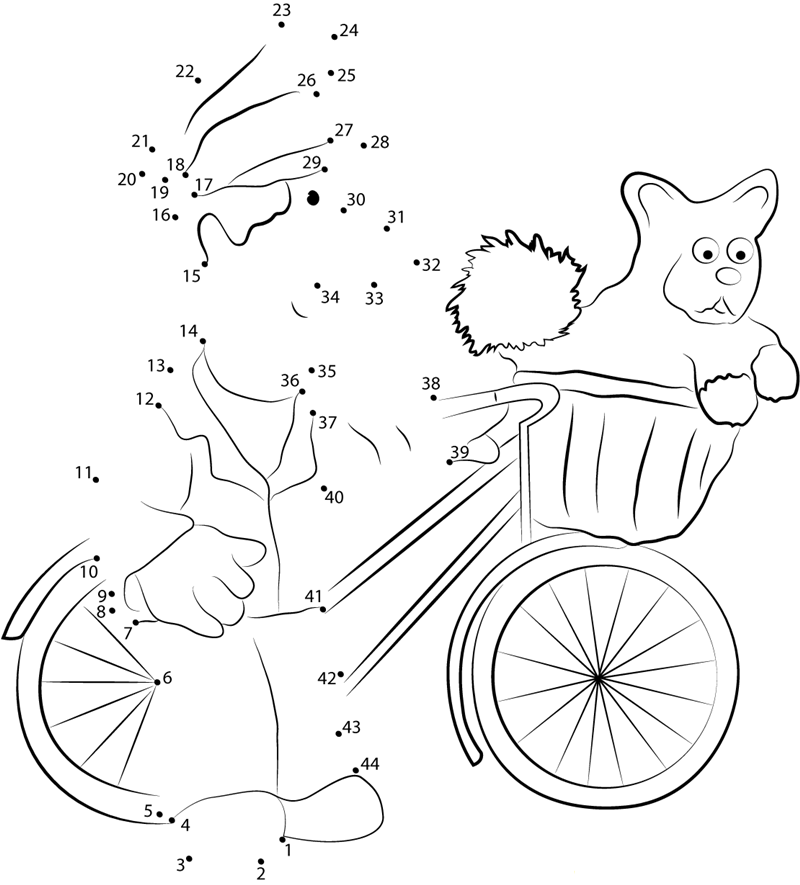 Postman Pat With Bicycle printable dot to dot worksheet