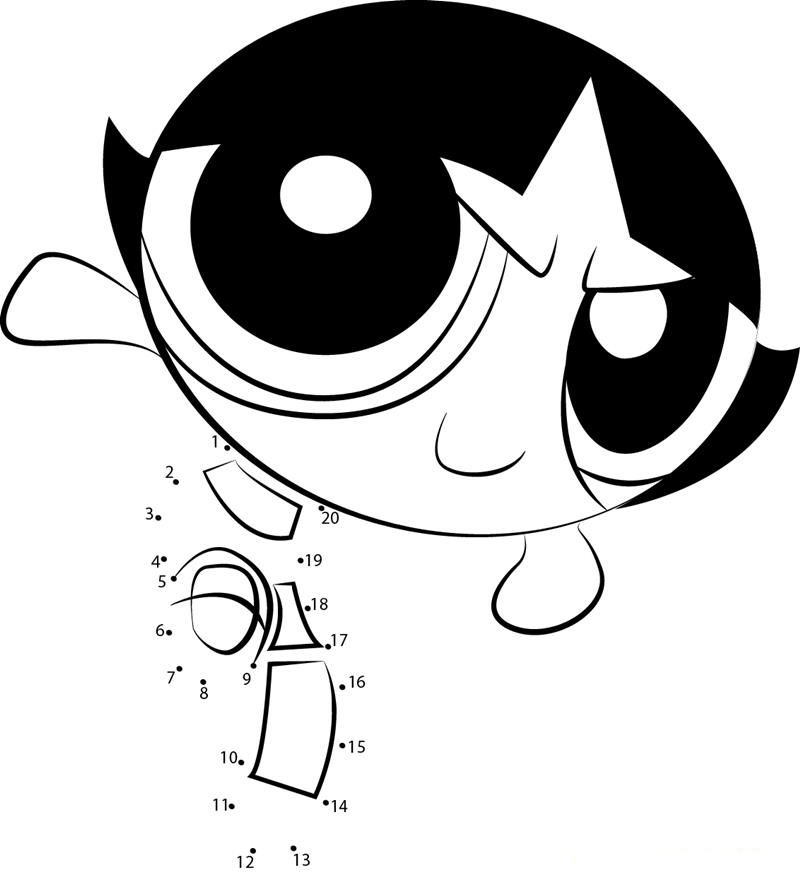 Buttercup Powerpuff Girl dot to dot worksheets