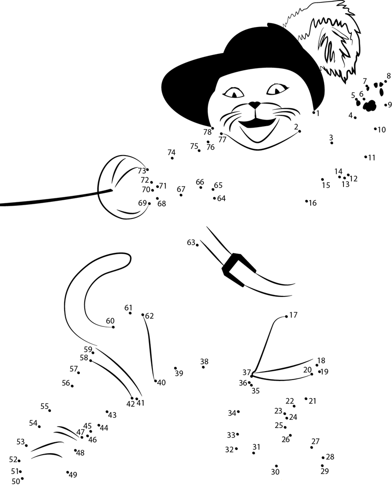 Puss In Boots In Action dot to dot worksheets